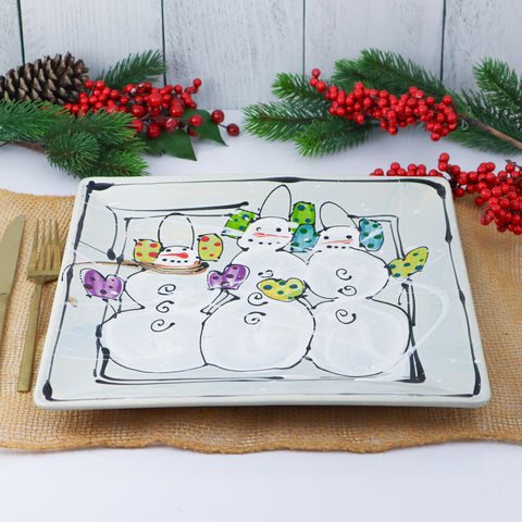 Square Platter Snowmen