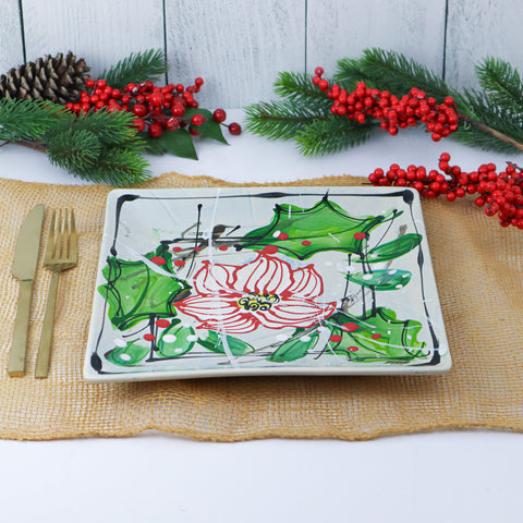 Square Plate 10" Poinsettia