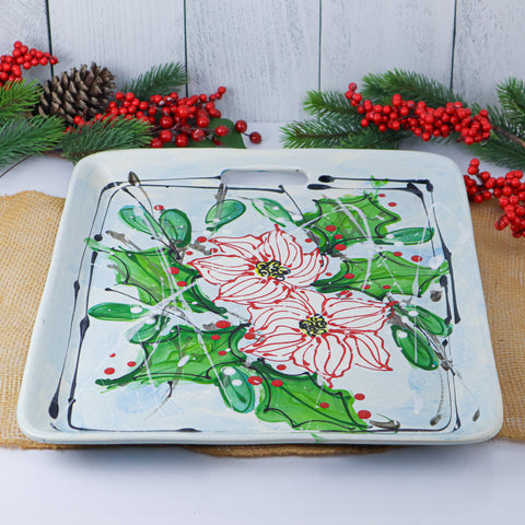 Lg Rectangle Tray w/ Cut Out Poinsettia