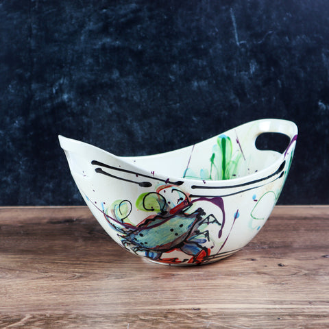 Handled Oval Bowl- Bay Crab