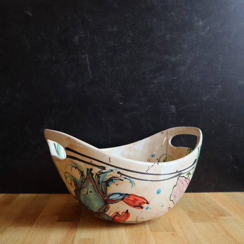 Handled Oval Bowl- Bay Crab