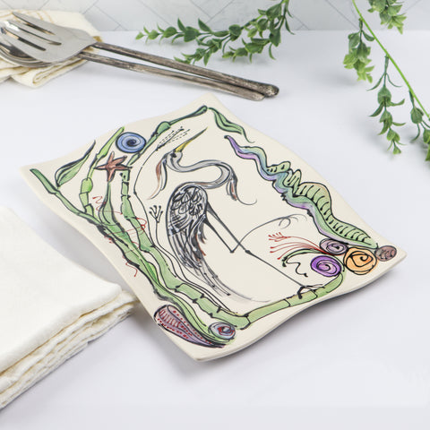 Medium Wavy Platter- Heron