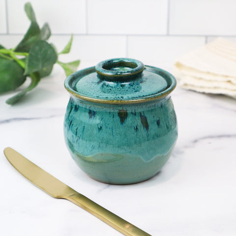 Hand Thrown Pottery French Butter Bell in Turquoise Wheel Thrown Pottery Butter  Crock