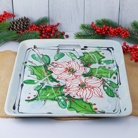 Lg Rectangle Tray w/ Cut Out Poinsettia