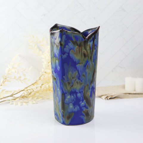 Large Triangle Lotus Vase- Blue