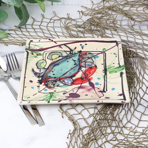 8" Square Plate- Bay Crab