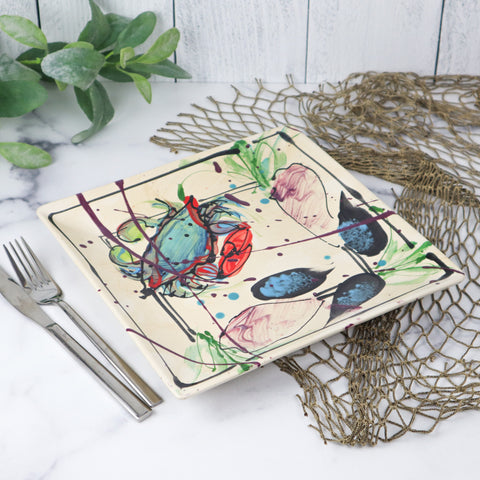 10" Square Plate- Bay Crab