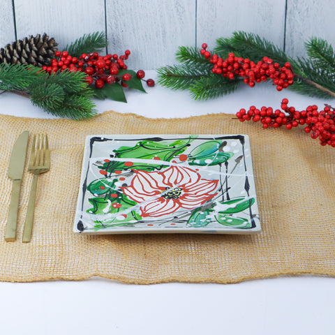 Square Plate 8" Poinsettia