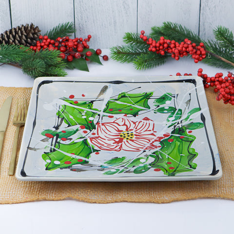 12" Square Platter-  Poinsettia