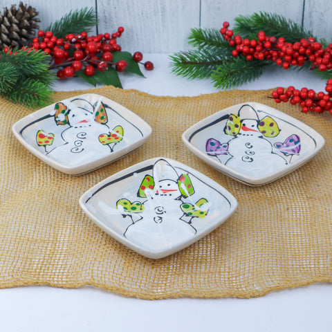 Small Square Dish Snowmen
