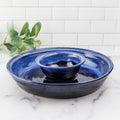 Ceramic chip and dip platter with dark blue glaze